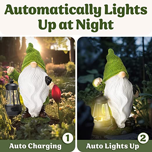 Solar Garden Decor Gnomes Garden Decorations for Yard & Lawn Green