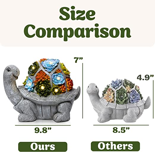 Solar Turtle Garden Decor for Outside - 7.68 x 5.91 x 9.84 Inches, Orange