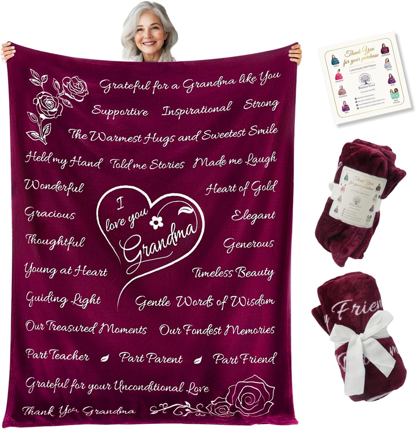 Grandma Gift Blanket (Merlot Red)