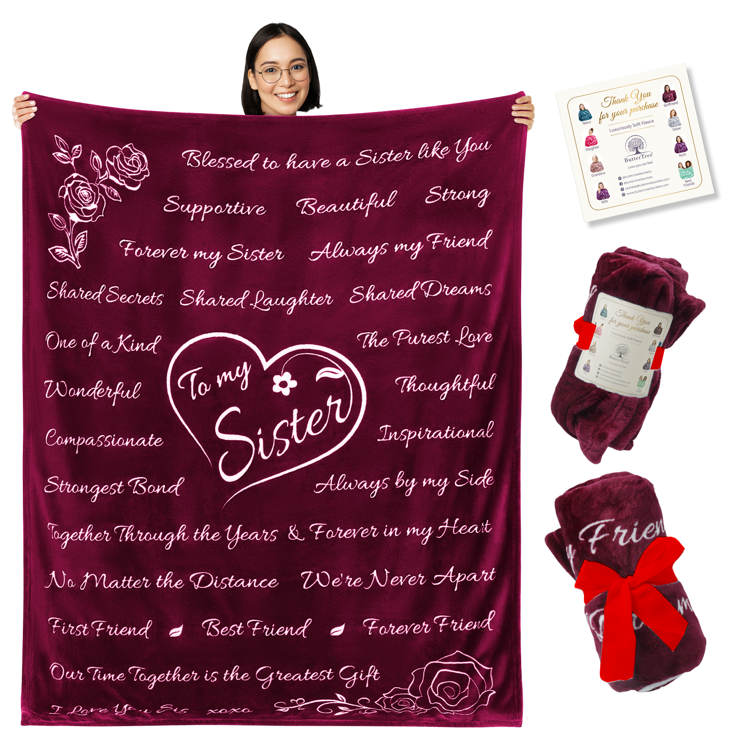 Sister Gift Blanket (Merlot Red)