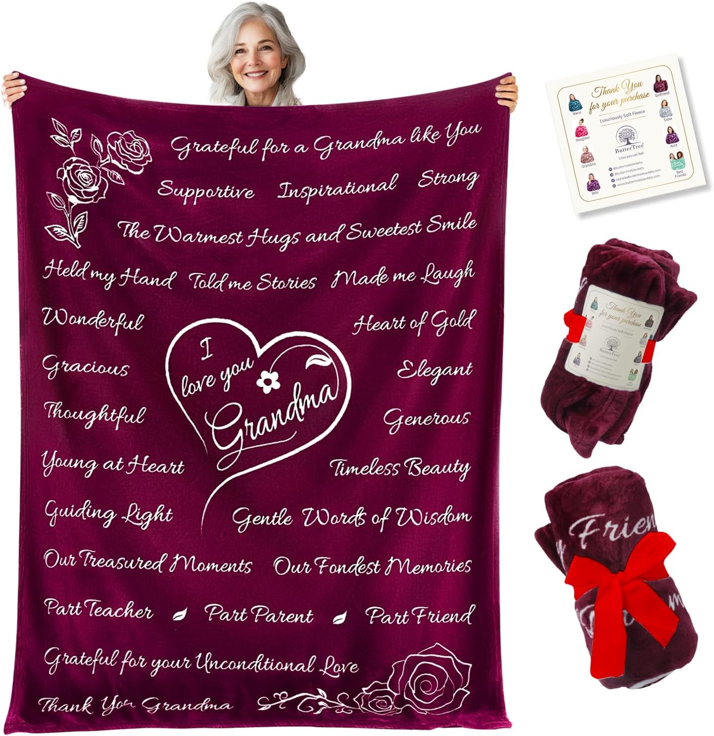 Grandma Gift Blanket (Merlot Red)